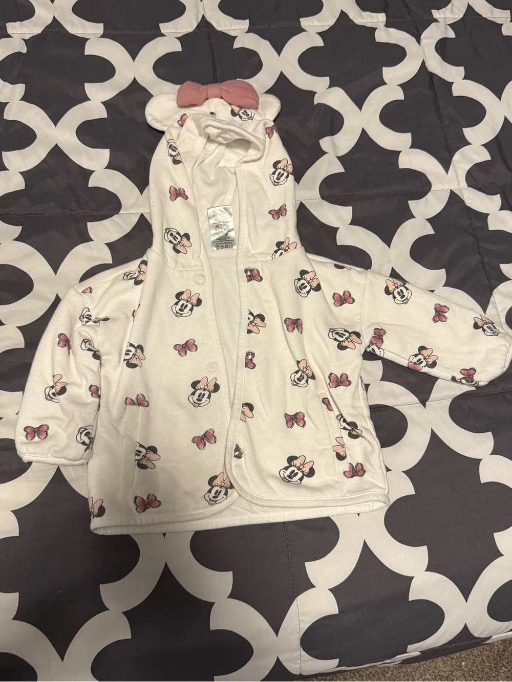 Disney Cream Baby Hooded Jacket with Pink Bow Accents